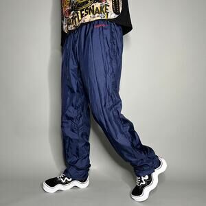 Vintage 80s Adidas Track Pants Mens L Navy Blue Nylon Red Spellout Logo